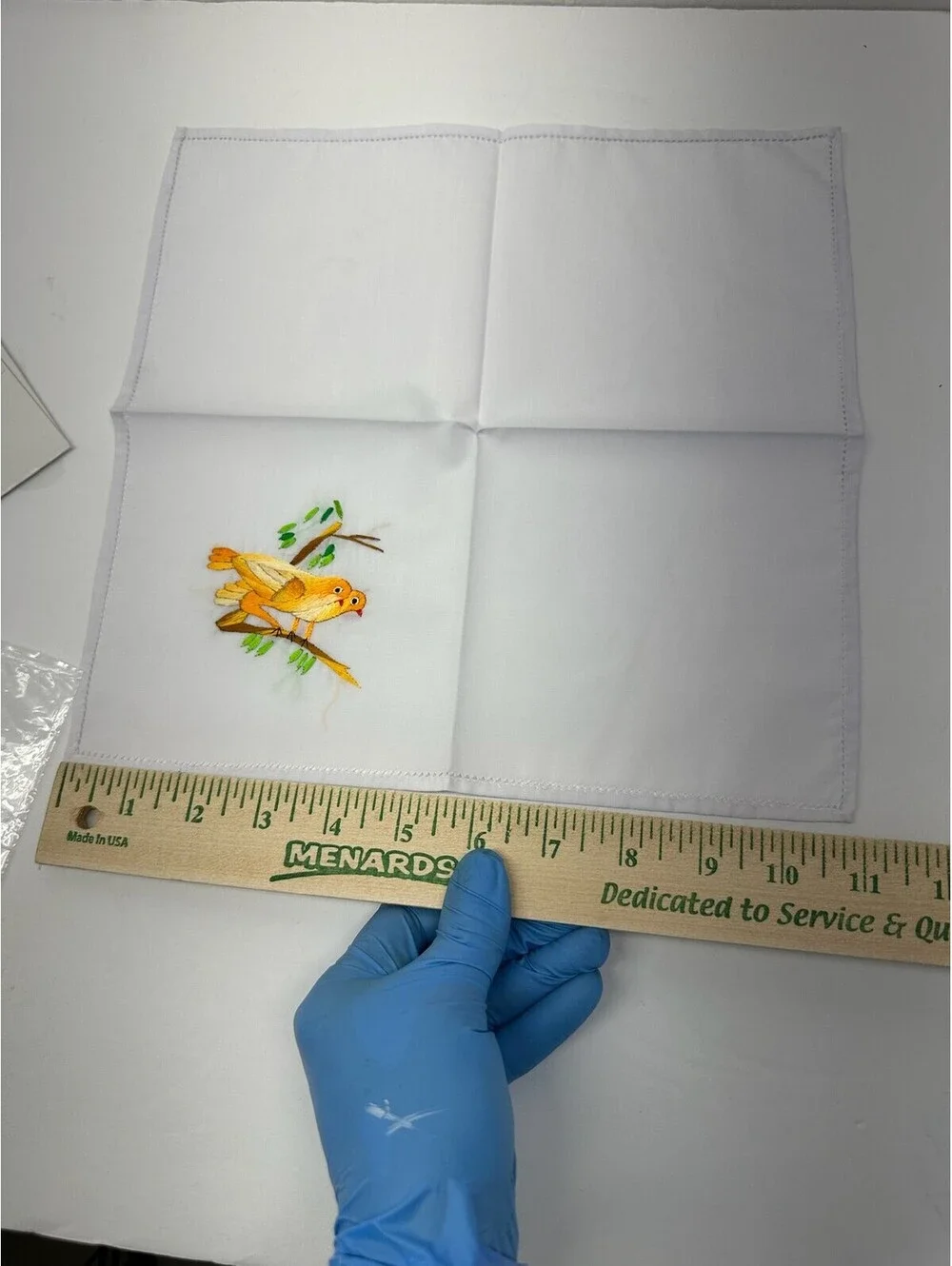 Vintage Hand-Embroidered Bird Handkerchief White Cotton Floral Detail B-14